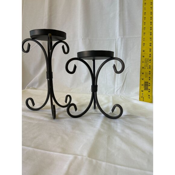 Set Of 2 Black Metal Scroll Candle Holders Decorative Stand For Pillar Candles H - Picture 2 of 3